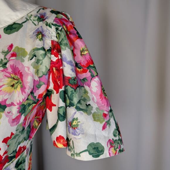 Vintage 80s Floral Cotton Dress Peter Pan Collar Cottagecore Midi - Picture 10 of 16